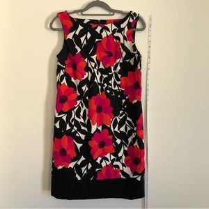 Dress Barn Size 10 Black & White Dress With Pink & Red Floral Pattern